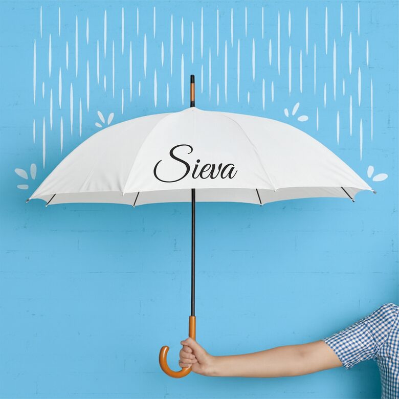 Balts lietussargs ar apdruku Vīrs & Sieva