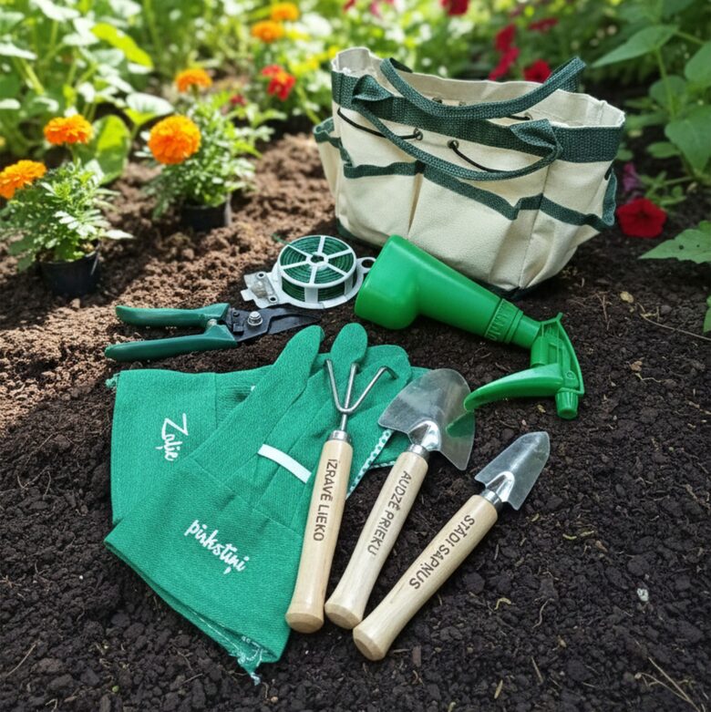 Dārza darbarīku komplekts somiņā